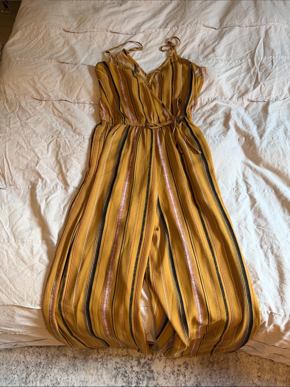 Striped Mustard Yellow Sleeveless Jumpsuit